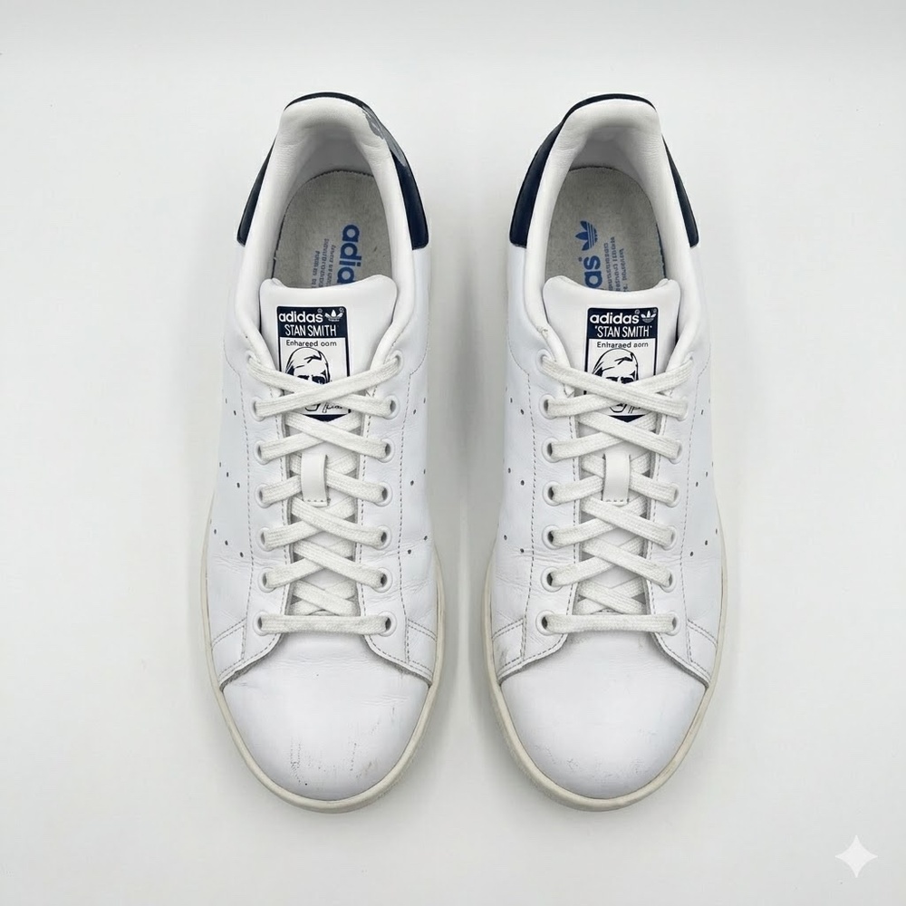 Adidas Stan Smith White & Navy Leather Sneakers - Men's Size 10 - CAMP ID PAINT